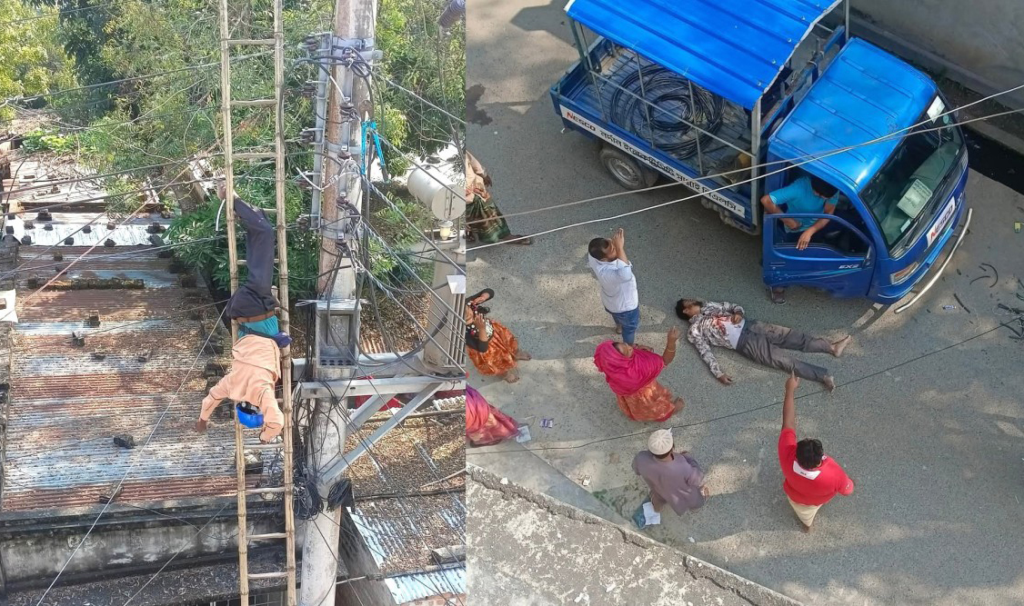 বিদ্যুতের পোলের ওপর স্পৃষ্ট হয়ে নেসকোর দুই কর্মচারী আহত