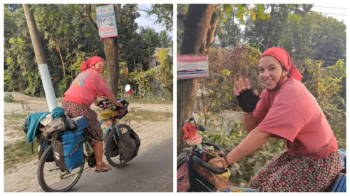 সাইকেল চালিয়ে বাংলাদেশে এলেন পর্তুগিজ তরুণী